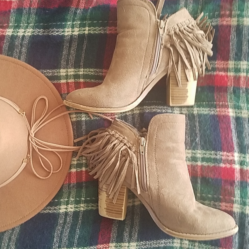 Tan Fringe Booties